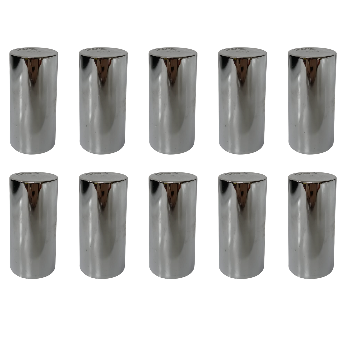 Kit 10 Piezas: Capuchones Cromados 33mm Estilo "Plano" (Flat Top) con Rosca - Para 1 Rueda