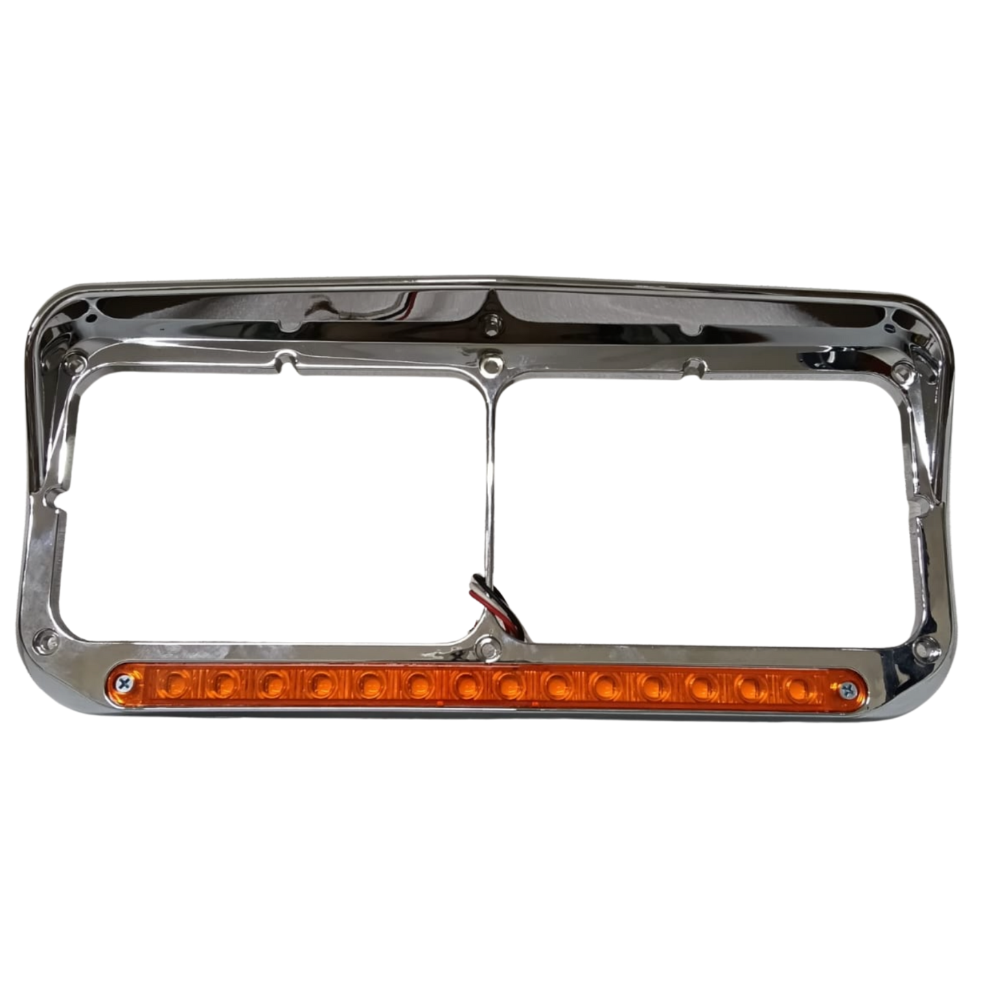 Bisel Cromado para Faro Rectangular Doble con Tira LED Ámbar (14 LED) - Kenworth T800/T600/W900