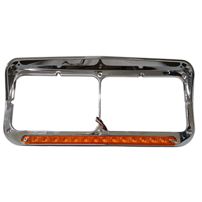 Bisel Cromado para Faro Rectangular Doble con Tira LED Ámbar (14 LED) - Kenworth T800/T600/W900