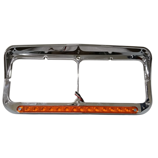 Bisel Cromado para Faro Rectangular Doble con Tira LED Ámbar (14 LED) - Kenworth T800/T600/W900