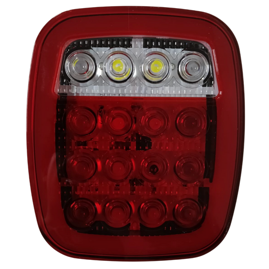 Calavera Trasera "Tipo Jeep" LED con Luz de Reversa Integrada - 12V Universal (Stop, Vuelta y Cuarto)