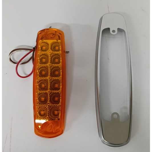 Plafón Rectangular Tipo Peterbilt 12 LEDs Ámbar con Bisel Cromado - Alta y Baja (Cuarto y Direccional)