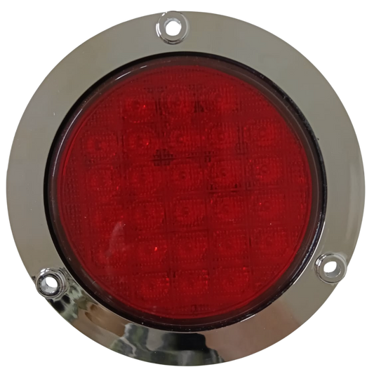 Plafón Redondo 4"- 26 LED Rojo con Base Cromada de Seguridad - 12V/24V