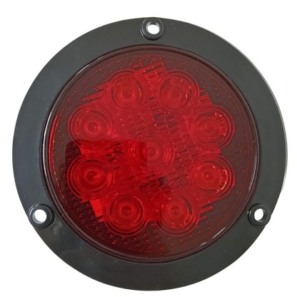 Plafón Redondo 4"- 9 LED Rojo con Base de Seguridad Negra - Montaje de Tornillo