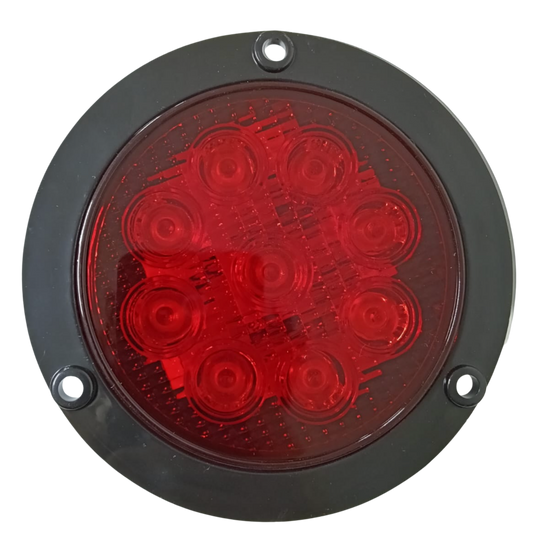 Plafón Redondo 4"- 9 LED Rojo con Base de Seguridad Negra - Montaje de Tornillo